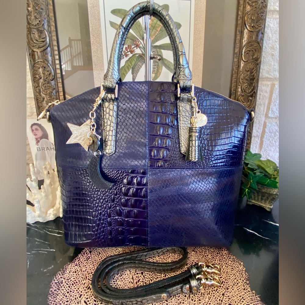 ⭐️BLUE MOON Large DUXBURY Satchel by Brahmin with CELESTIAL CLUSTER Bag Charm